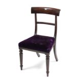 A 19th century mahogany bow-back dining chair with padded seat, & on octagonal tapered legs;