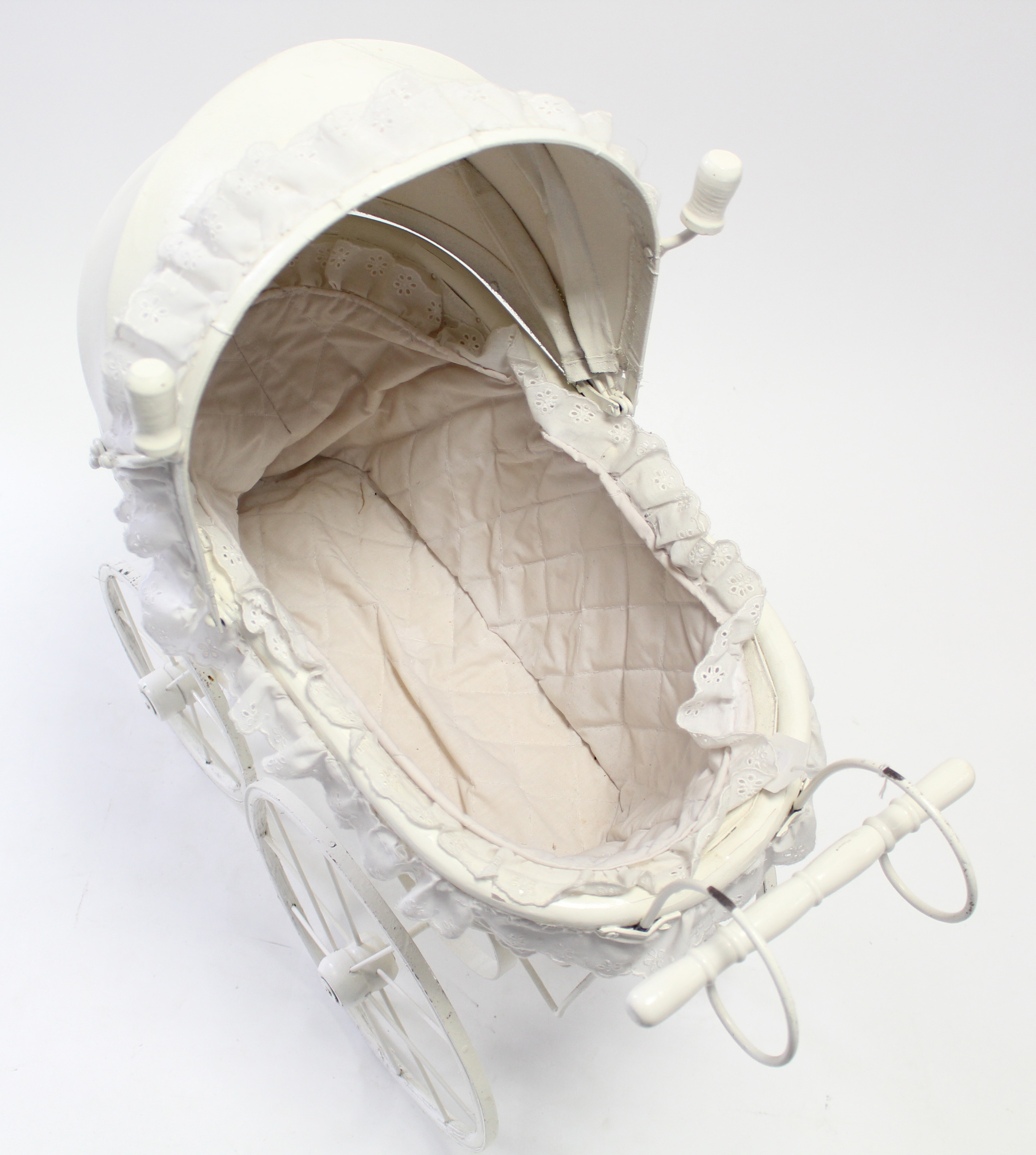 A Victorian style white wicker & wooden painted dolls pram, 24” long. - Image 3 of 3