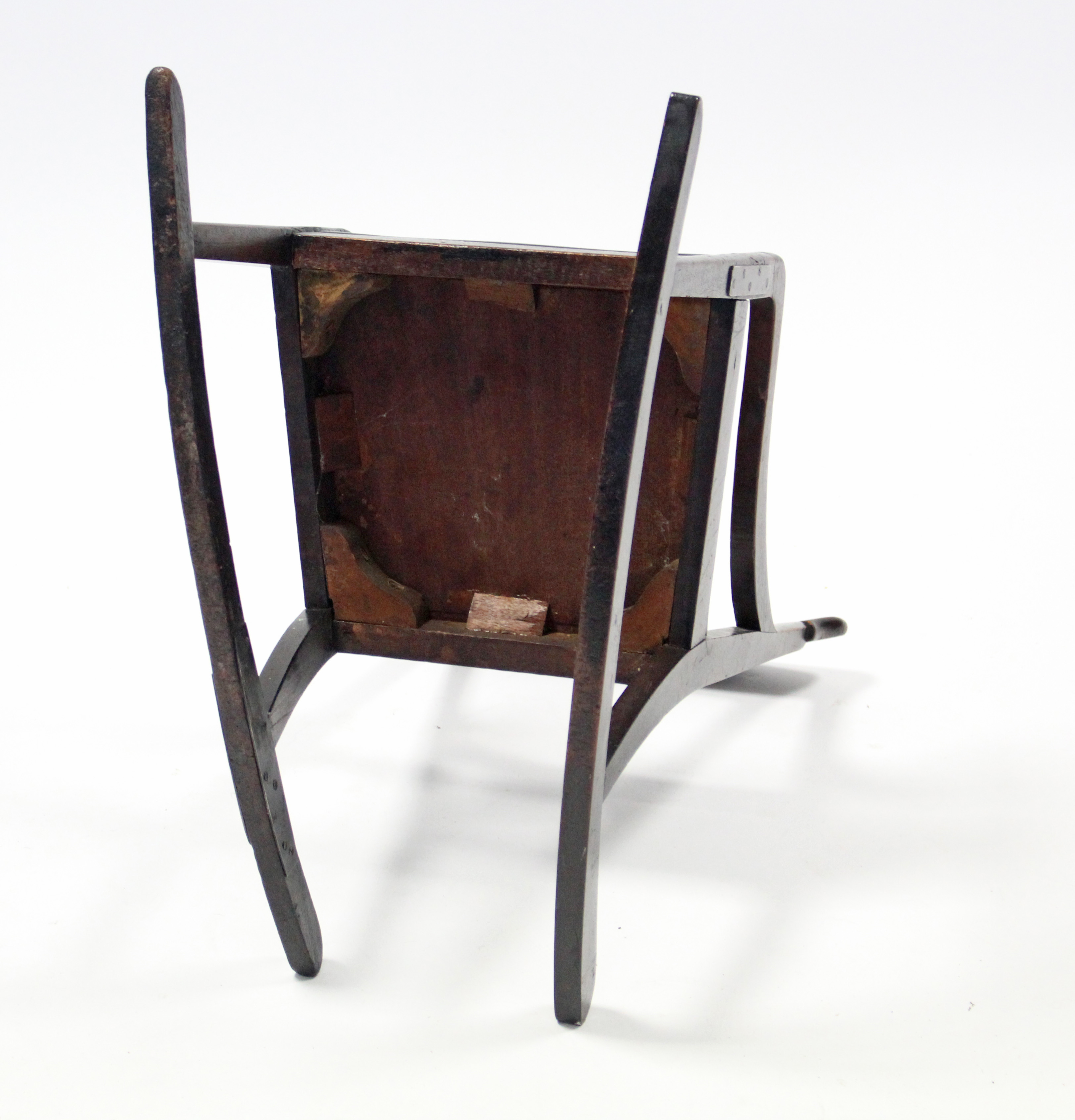 A Georgian mahogany child’s rocking chair with plain centre rail to the open back, open arms, & - Image 3 of 4