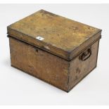 A grained tin small travelling trunk with hinged lift-lid, & with wrought-iron side handles, 13¾”