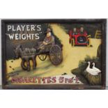 A reproduction painted wooden sign “PLAYER’S WEIGHTS CIGARETTES”, 20¾” X 31½”.