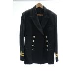 A British naval officer’s dress jacket; two British military dress suits; & a bomber jacket.