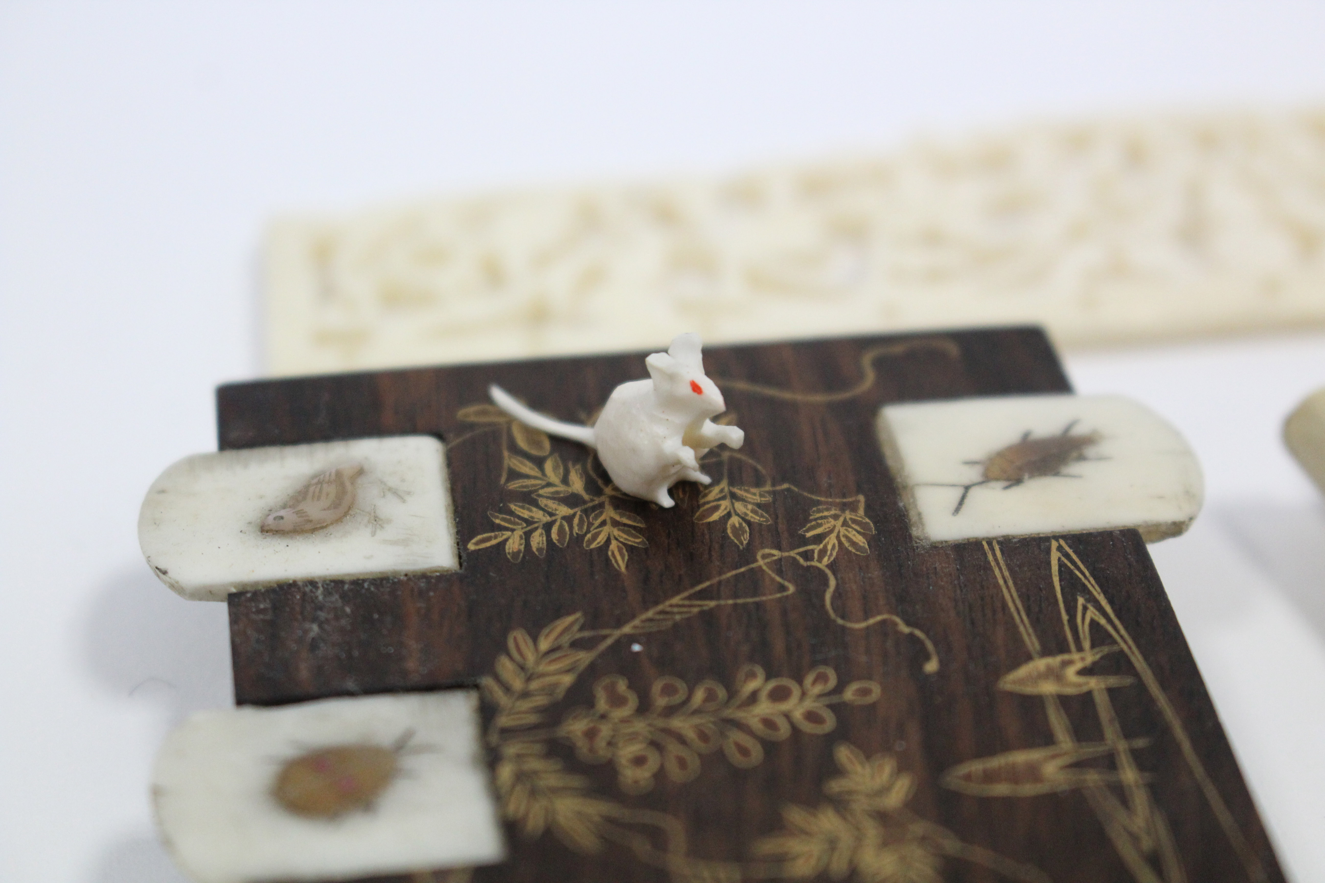 A Japanese Shibayama inlaid rosewood games marker with ivory inserts depicting assorted insects; - Image 5 of 6