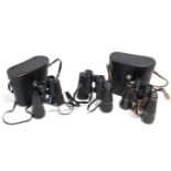 Three pairs of binoculars, two with case.