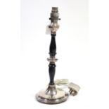 A silver & ebonised-finish table lamp (converted from a candlestick), 15¼” high.