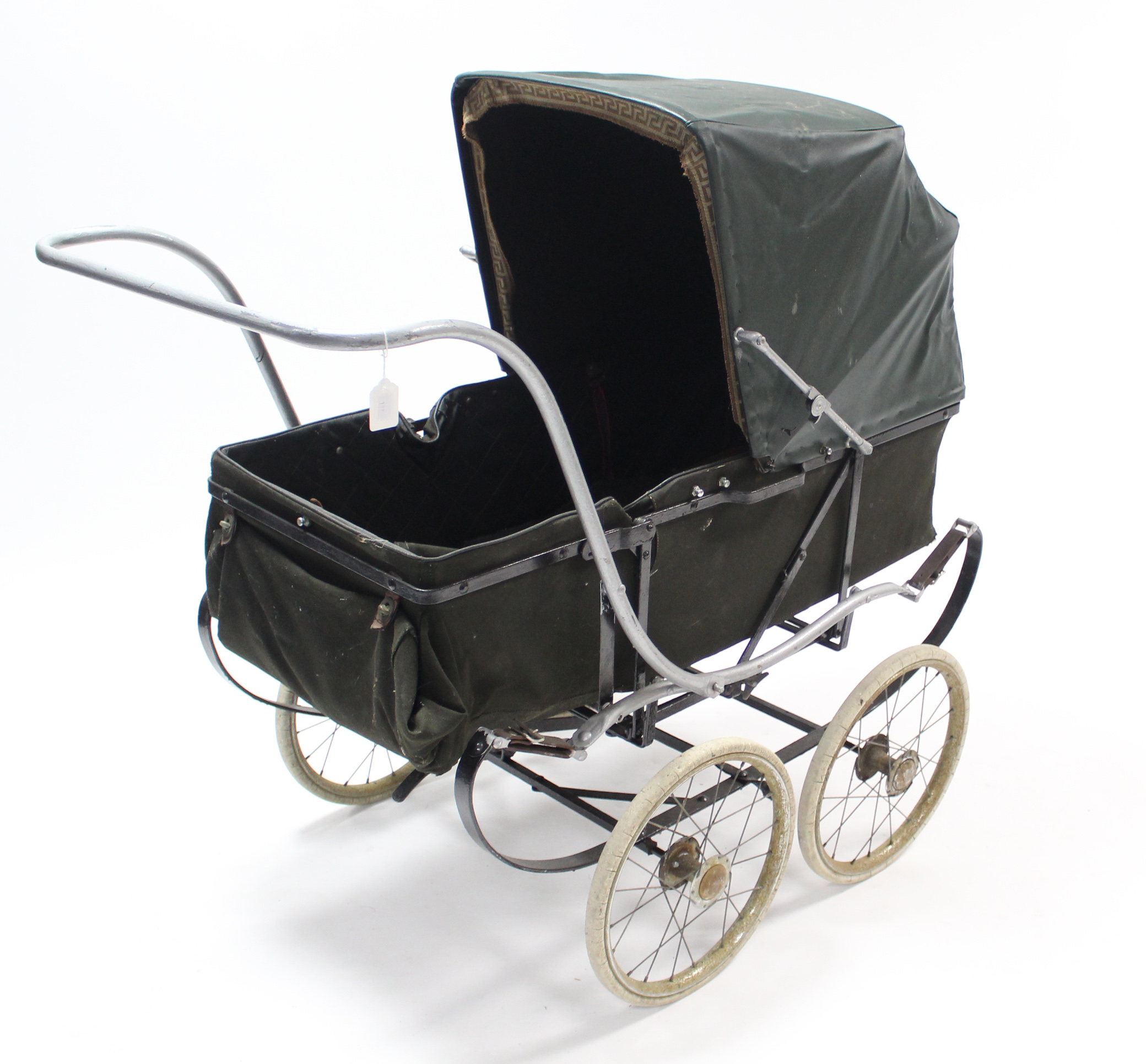 A mid-20th century coach-built pram, 37” long.