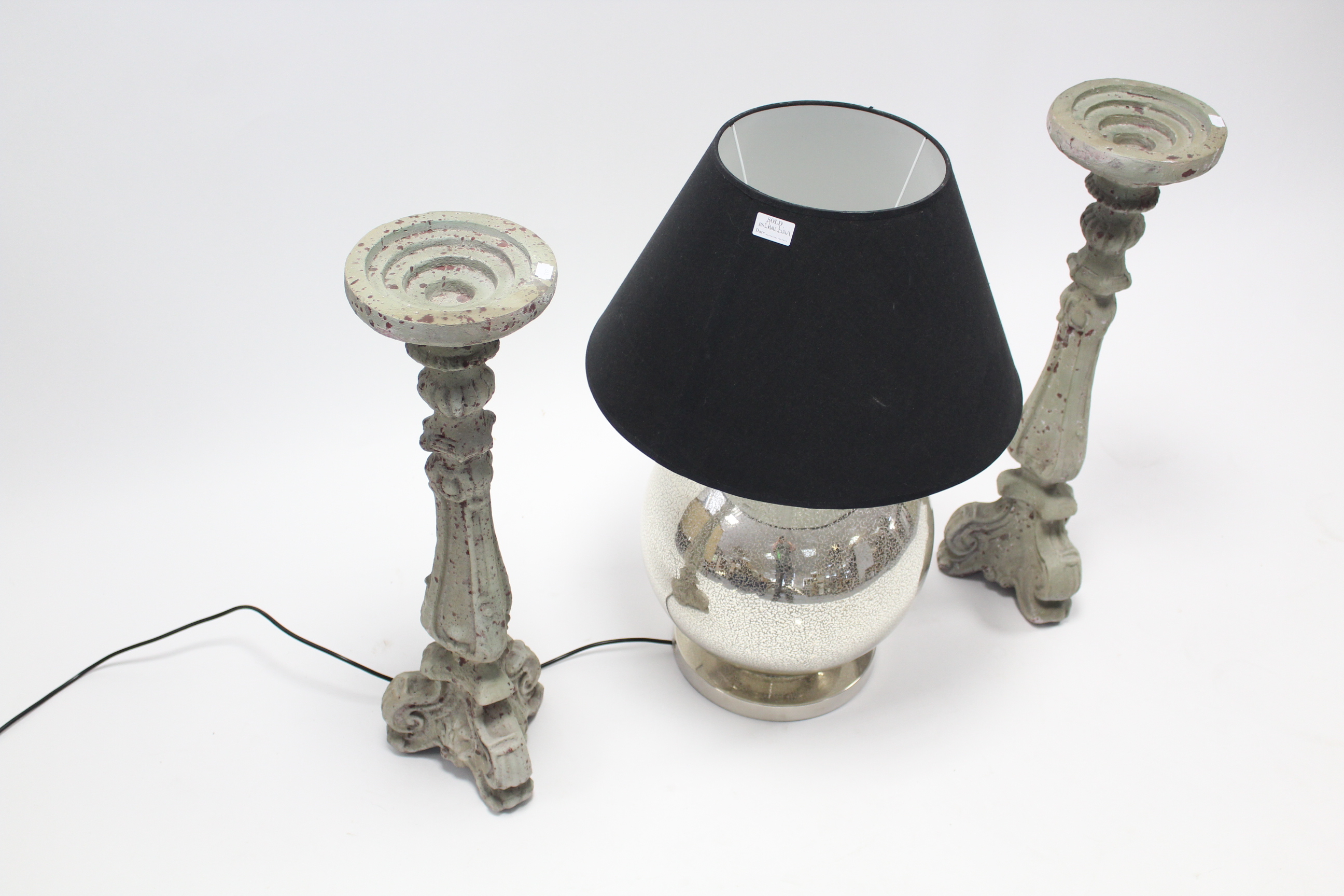 An India Jane silvered ball-shaped table lamp with shade; two India Jane pedestals; & six India Jane - Image 2 of 5