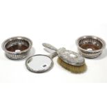 A George V silver-backed hairbrush London 1931, a similar sterling silver backed hand mirror; & a