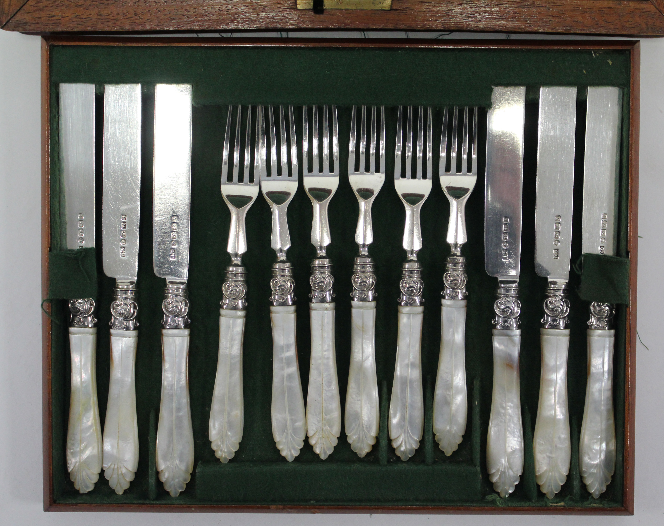 A set of twelve Victorian silver tea-knives & forks with mother-of-pearl handles, Birmingham 1873 by - Image 2 of 2