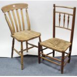 A lath-back kitchen chair; together with a spindle-back occasional chair; & a dressing table stool.