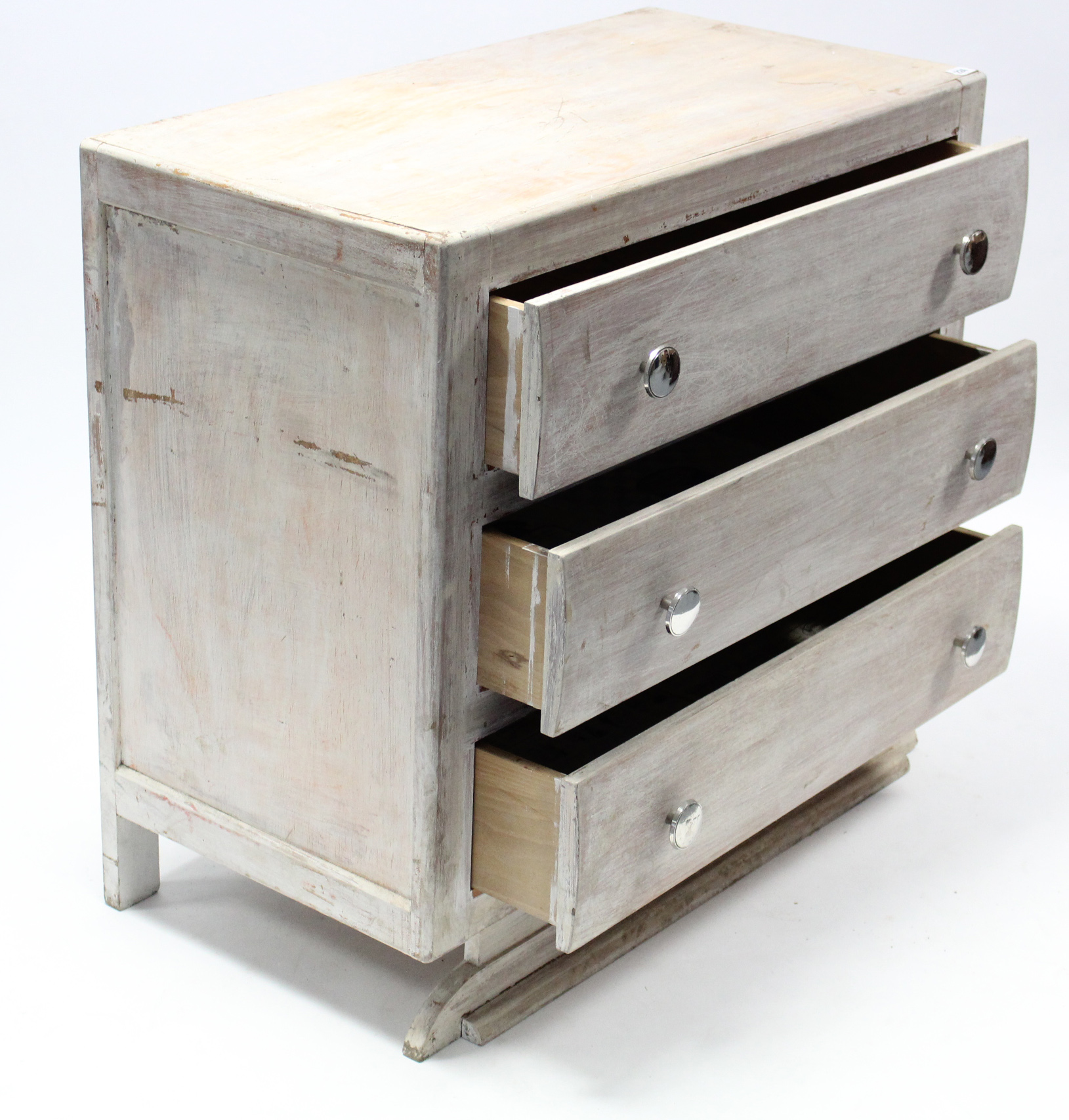 A continental-style white painted wooden dwarf chest fitted three long drawers, & on shaped plinth - Image 2 of 2