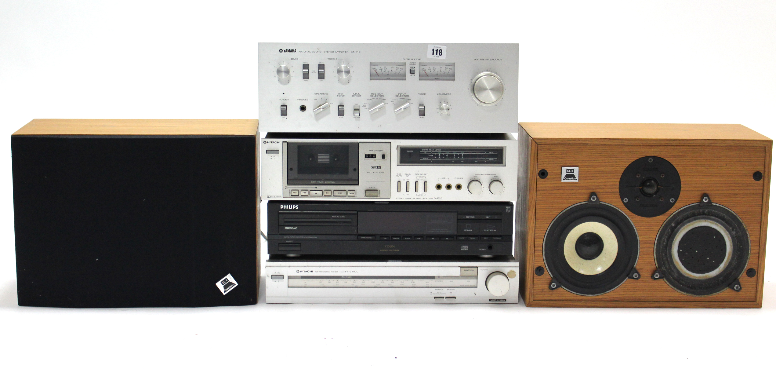 A Yamaha “Natural Sound” stereo amplifier (CA –710); a Philips CD player; & a Hitachi hi-fi system.
