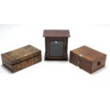 A 19th century walnut needlework box, with fitted interior enclosed by hinged lift-lid, 11¾” wide; a