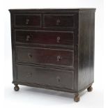 A Georgian-style chest, fitted two short & three long graduated drawers with iron drop handles, & on