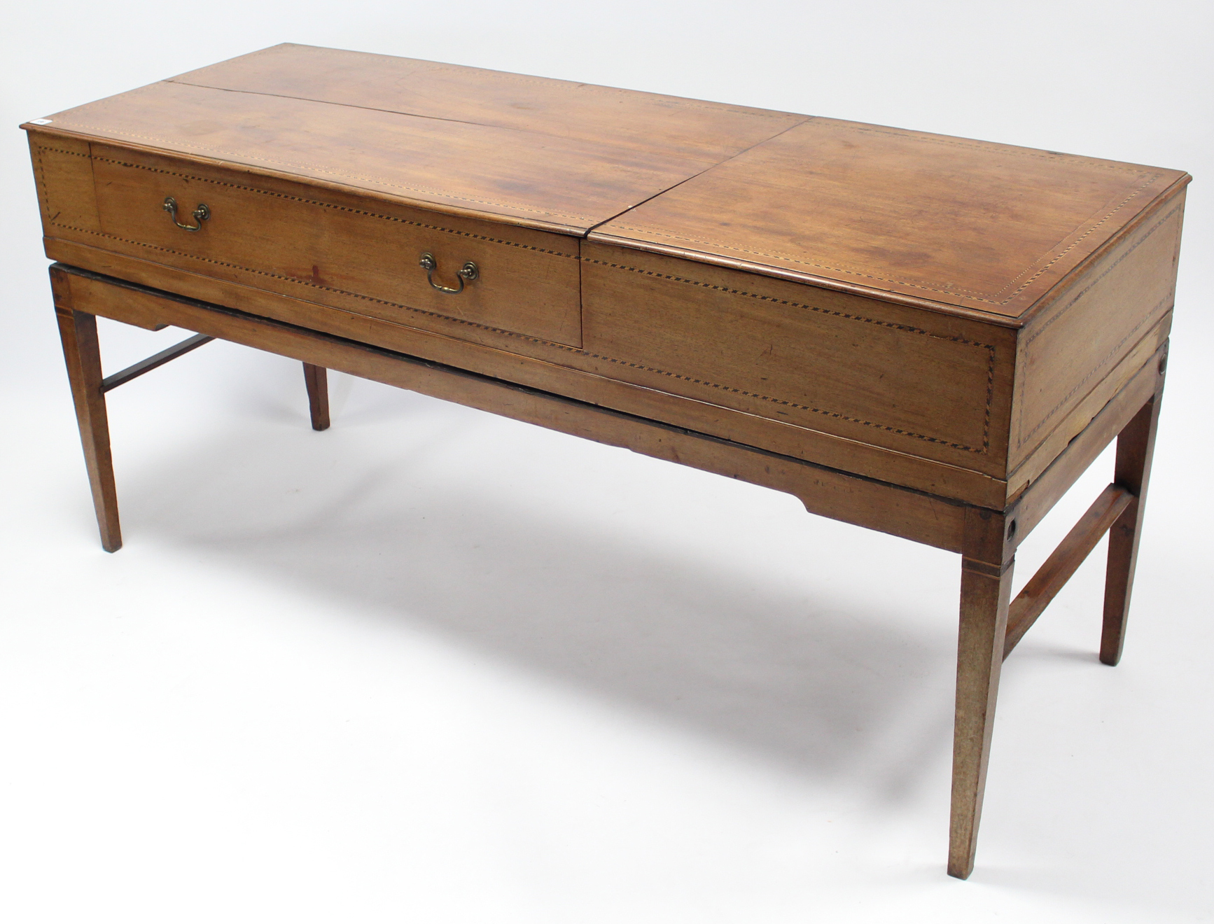 *LOT WITHDRAWN* A 19th century inlaid-mahogany desk, (converted from a table piano), with fitted in