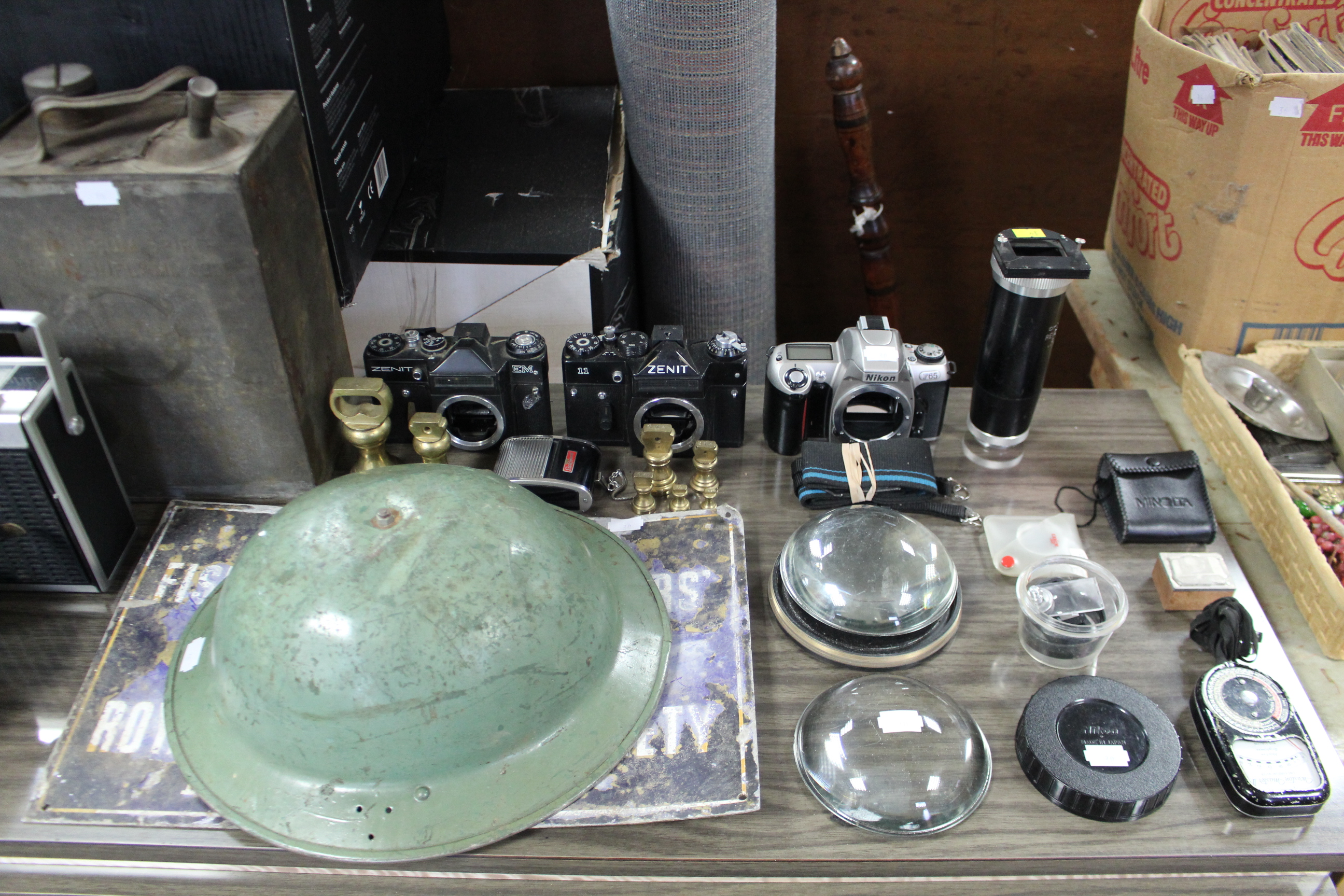 A heavy cut-glass biscuit barrel with plated mounts; together with two cameras; various camera - Image 2 of 2