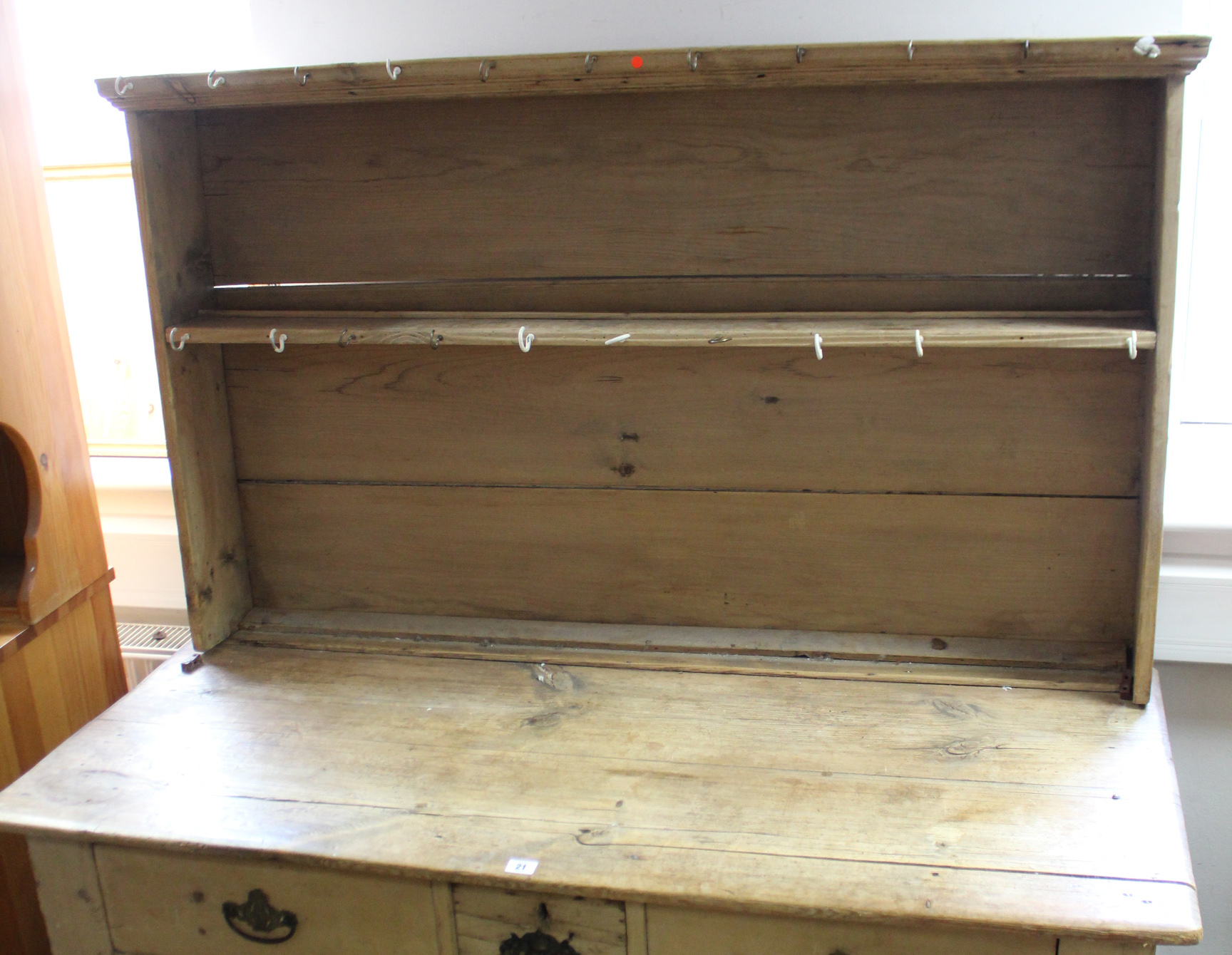 A Victorian-style pine kitchen dresser, the upper part fitted centre shelf & with panelled back, the - Image 3 of 3