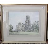 A watercolour painting by Stanley Orchart, titled to reverse: “Fothering Northants”, signed &