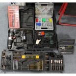 A Wickes 18V drill, cased; together with various other tools; & a folding step-ladder.