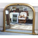 A reproduction gilt frame overmantel mirror, with rounded corners & beaded edge, 41” x 52½”.