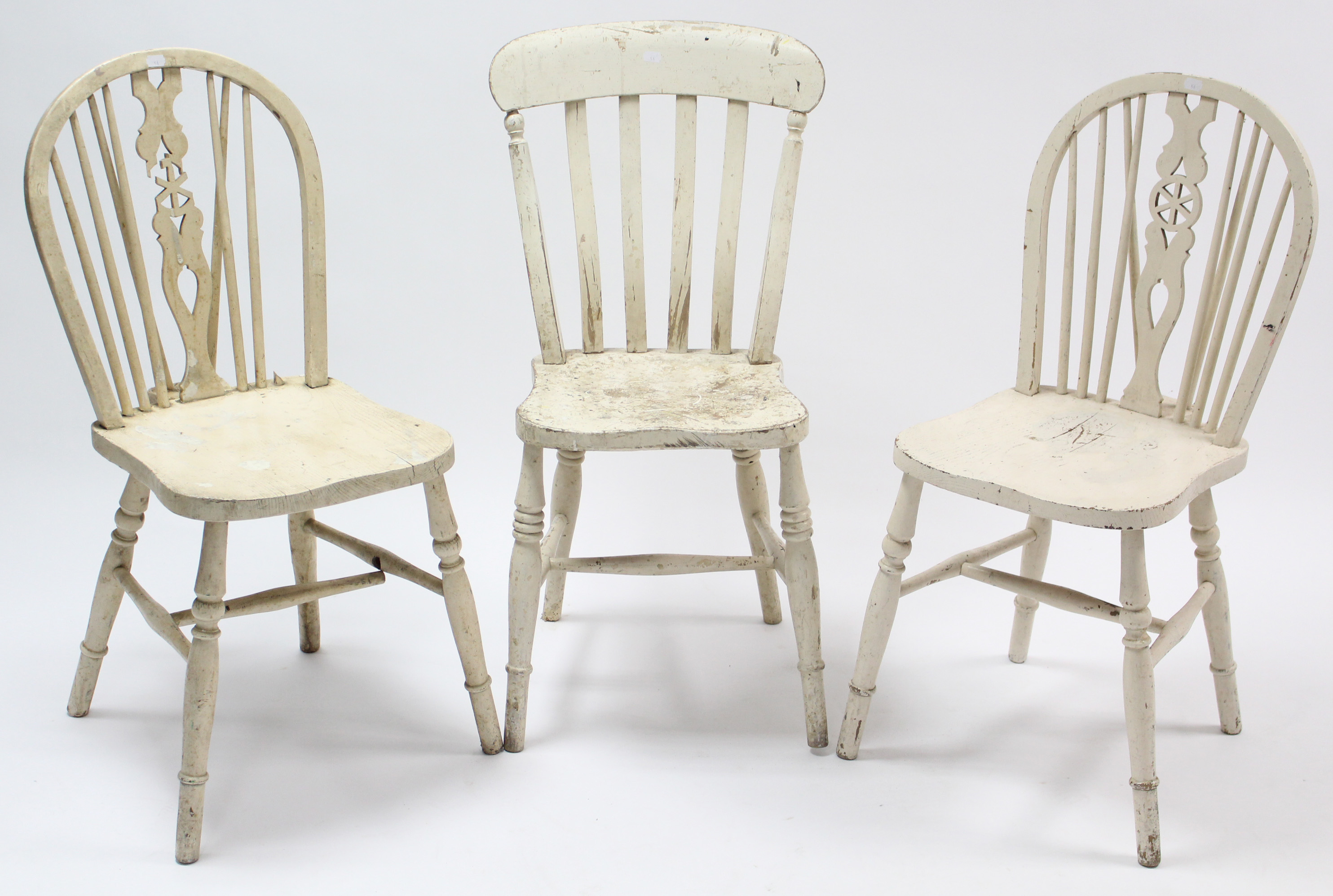 A white painted Bentwood rocking chair; together with three white painted kitchen chairs. - Image 2 of 2