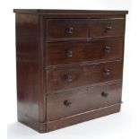 A late Victorian mahogany chest, fitted two short & three long graduated drawers with turned knob