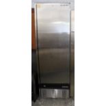 A Foster “Slimline 90” catering grade refrigerator/tall chiller cabinet in silvered finish case,