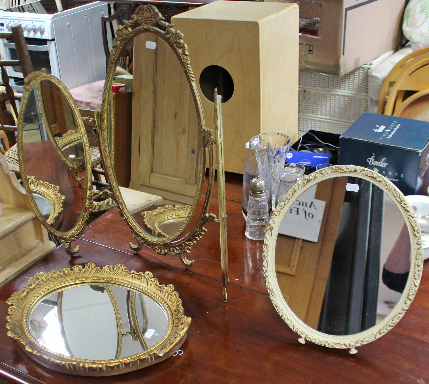 A Singer “9015” electric sewing machine; a mahogany-finish magazine rack; & four various mirrors. - Image 3 of 3