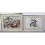 Two watercolour paintings by Stuart Atkinson titled “View from Burnt Lane” 14¾” x 12¼”; & “Mr