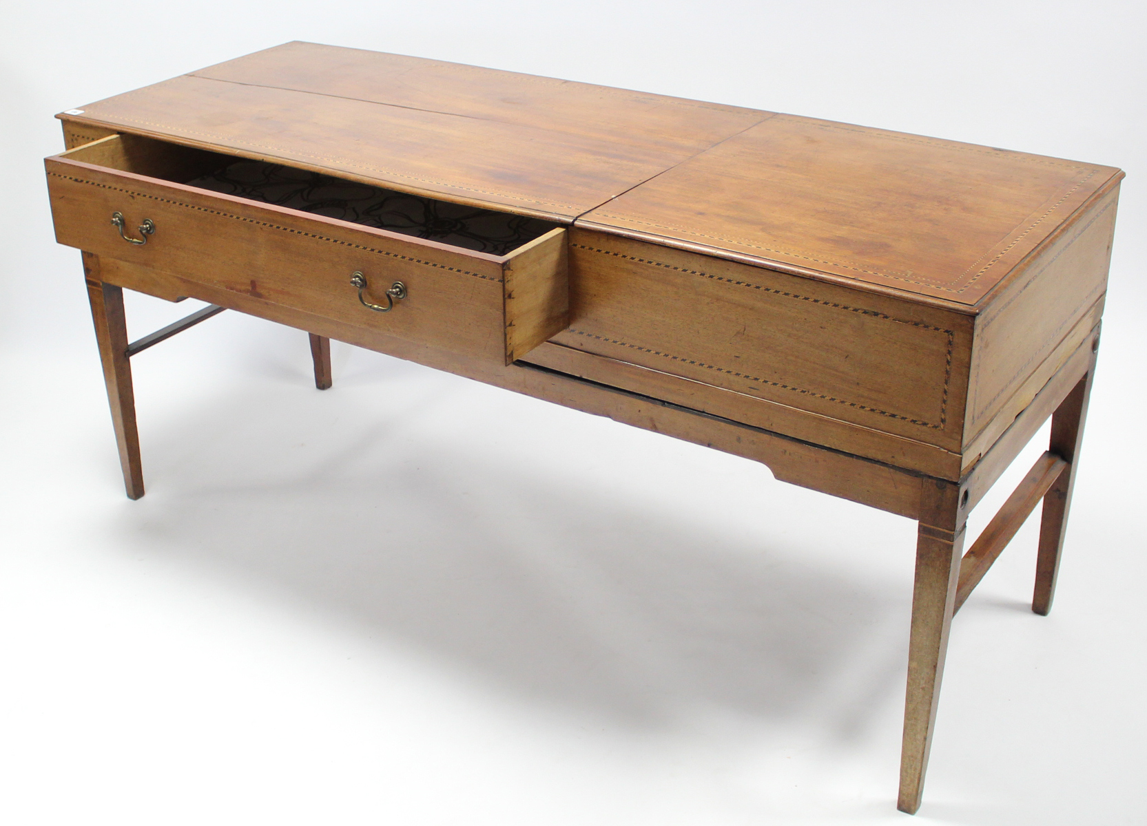 *LOT WITHDRAWN* A 19th century inlaid-mahogany desk, (converted from a table piano), with fitted in - Image 3 of 6