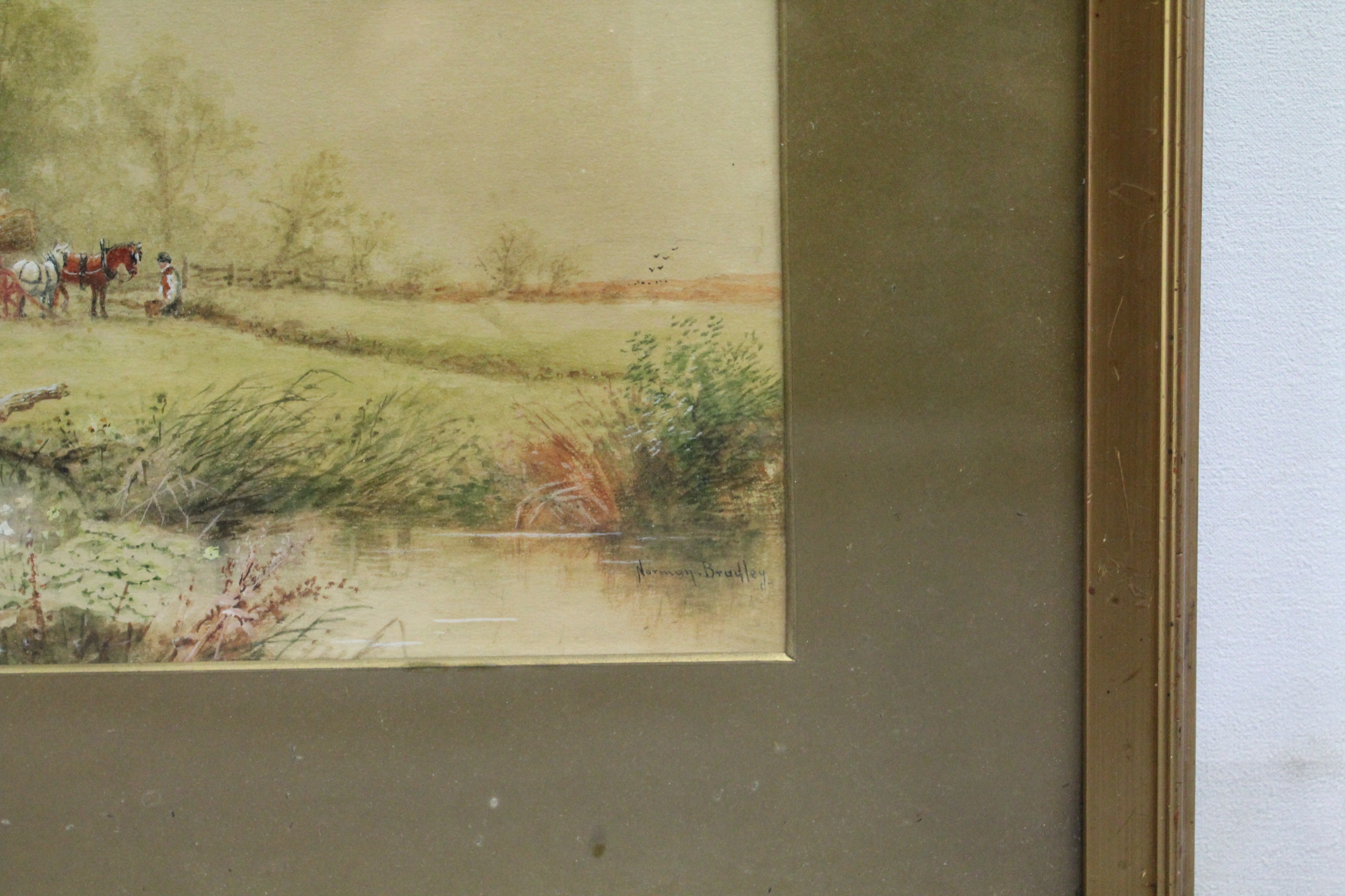 A pair of early 20th century watercolour paintings by Norman Bradley – rural scenes titled “Building - Image 3 of 3
