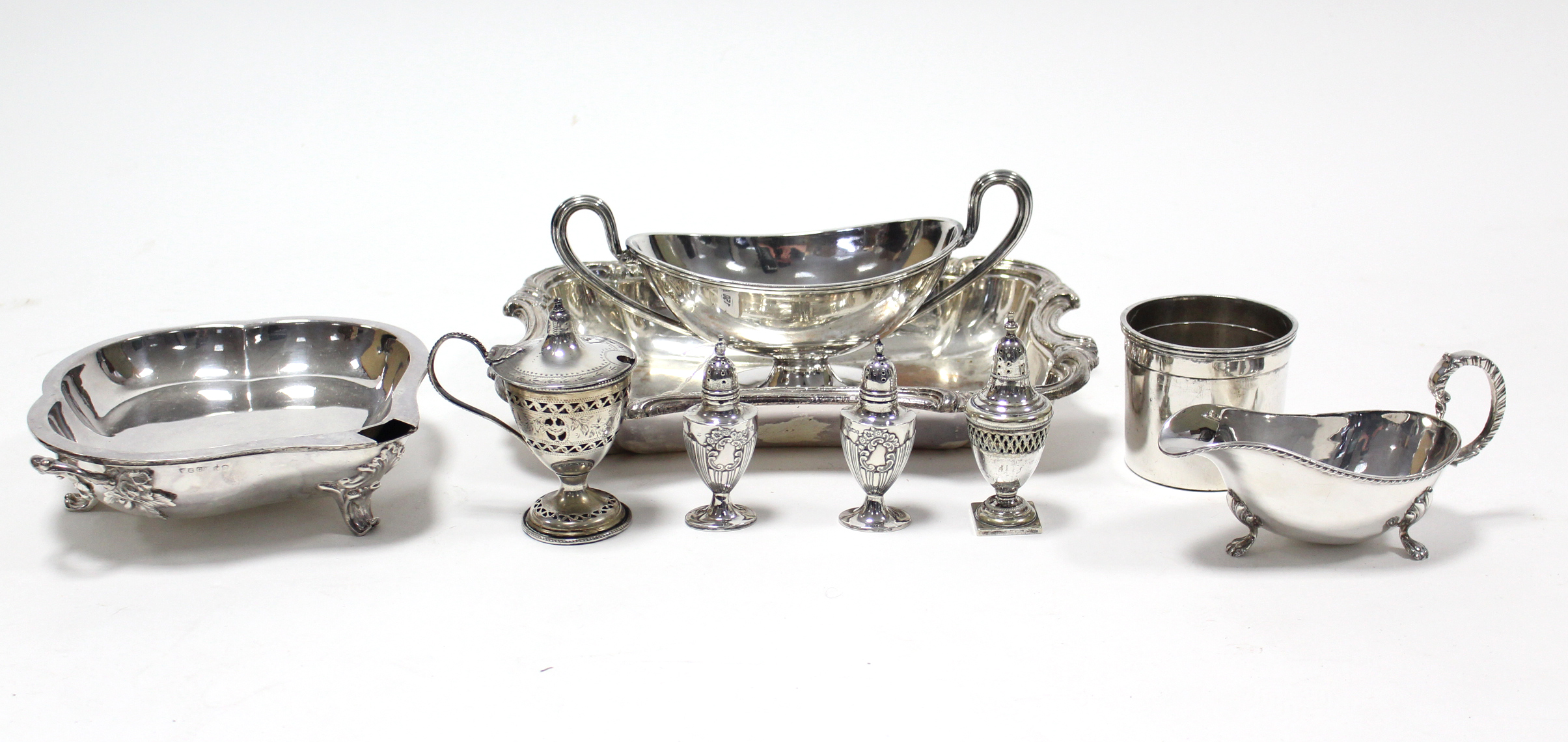 A pair of silver pepper pots, 3¾” high; & various items of platedware - Image 2 of 3