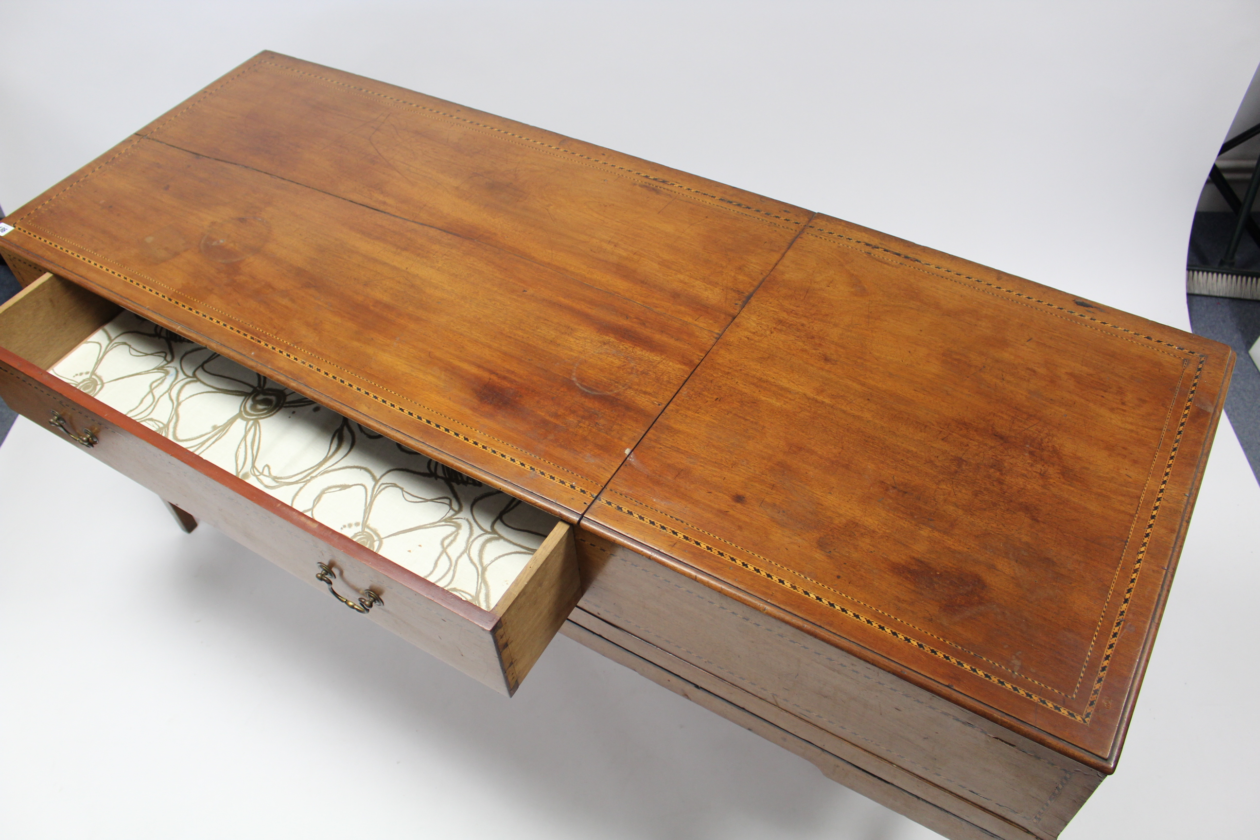 *LOT WITHDRAWN* A 19th century inlaid-mahogany desk, (converted from a table piano), with fitted in - Image 4 of 6