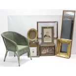 A Lusty’s Lloyd Loom green painted basket chair; a gilt-frame rectangular wall mirror; & seven