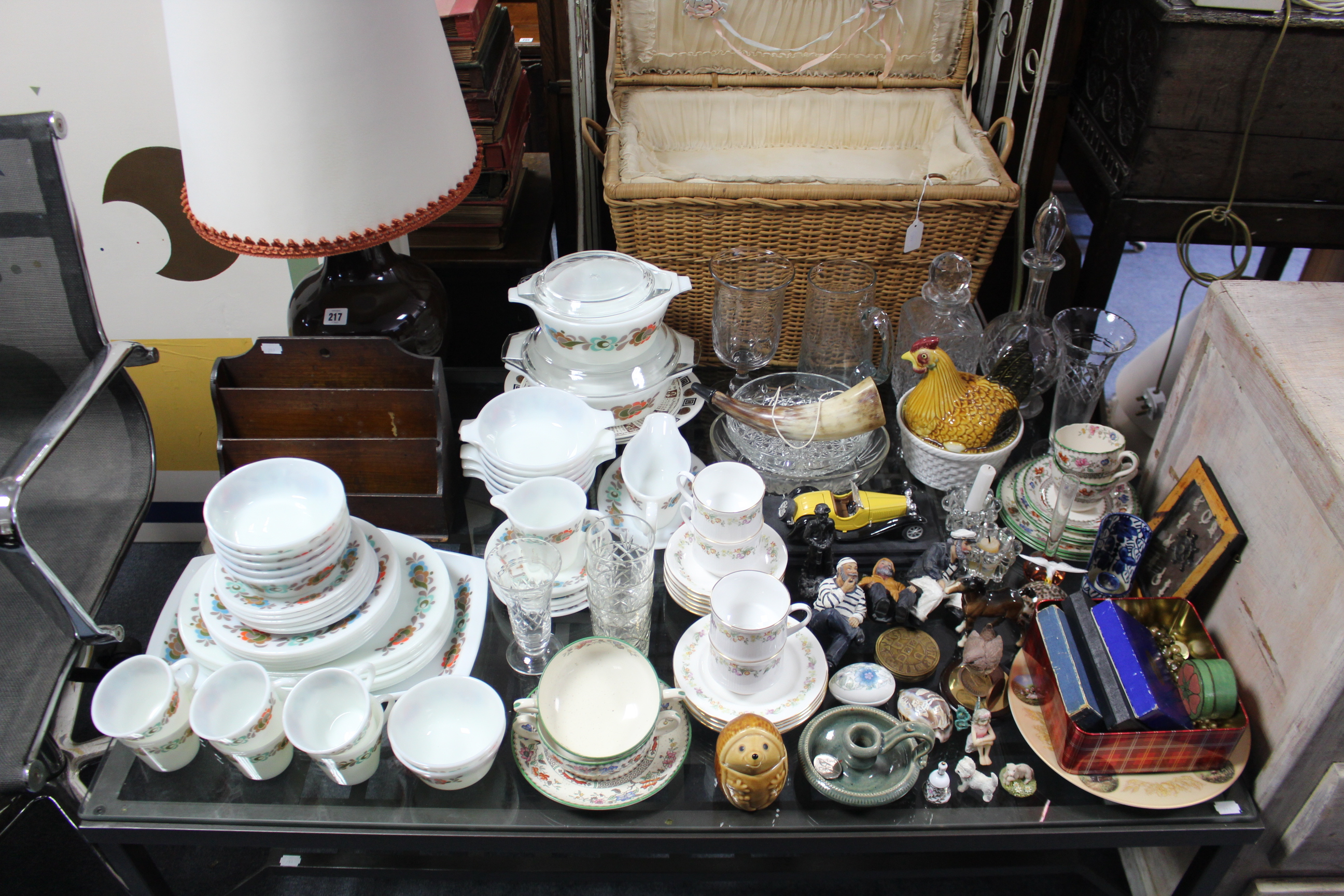 Two heavy cut-glass decanters; a pottery table lamp with shade; a floral decorated part tea service, - Image 2 of 2