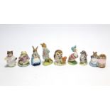 Eight Royal Albert Beatrix Potter character figures including “Foxy Whiskered Gentleman”, “Jeremy