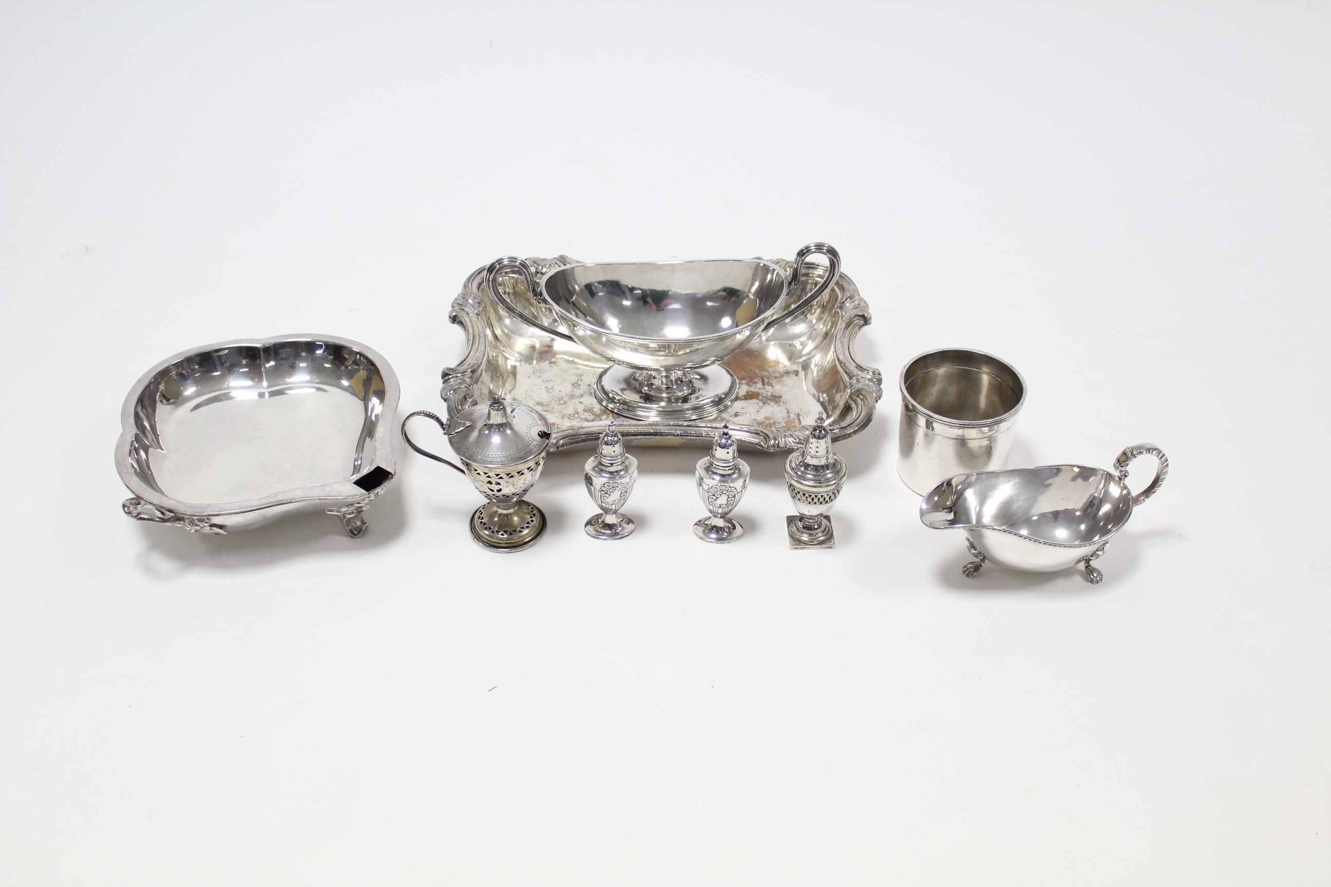 A pair of silver pepper pots, 3¾” high; & various items of platedware - Image 3 of 3