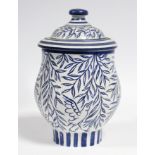 A Van der Straeten pottery blue & white baluster jar & cover, decorated with birds amongst