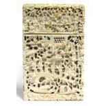 A late 19th century Cantonese ivory card case of flat rectangular shape with pull-off cover, all
