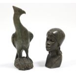 A carved soapstone bust of an African female, inscribed to underside “Harshy”, 9” high; & a