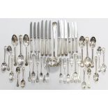 A PART-SERVICE OF VICTORIAN & LATER SILVER OLD ENGLISH MILITARY THREAD PATTERN FLATWARE, comprising: