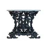 A 19th century FRENCH CAST IRON CONSOLE TABLE, the marble top with rounded ends, the base of