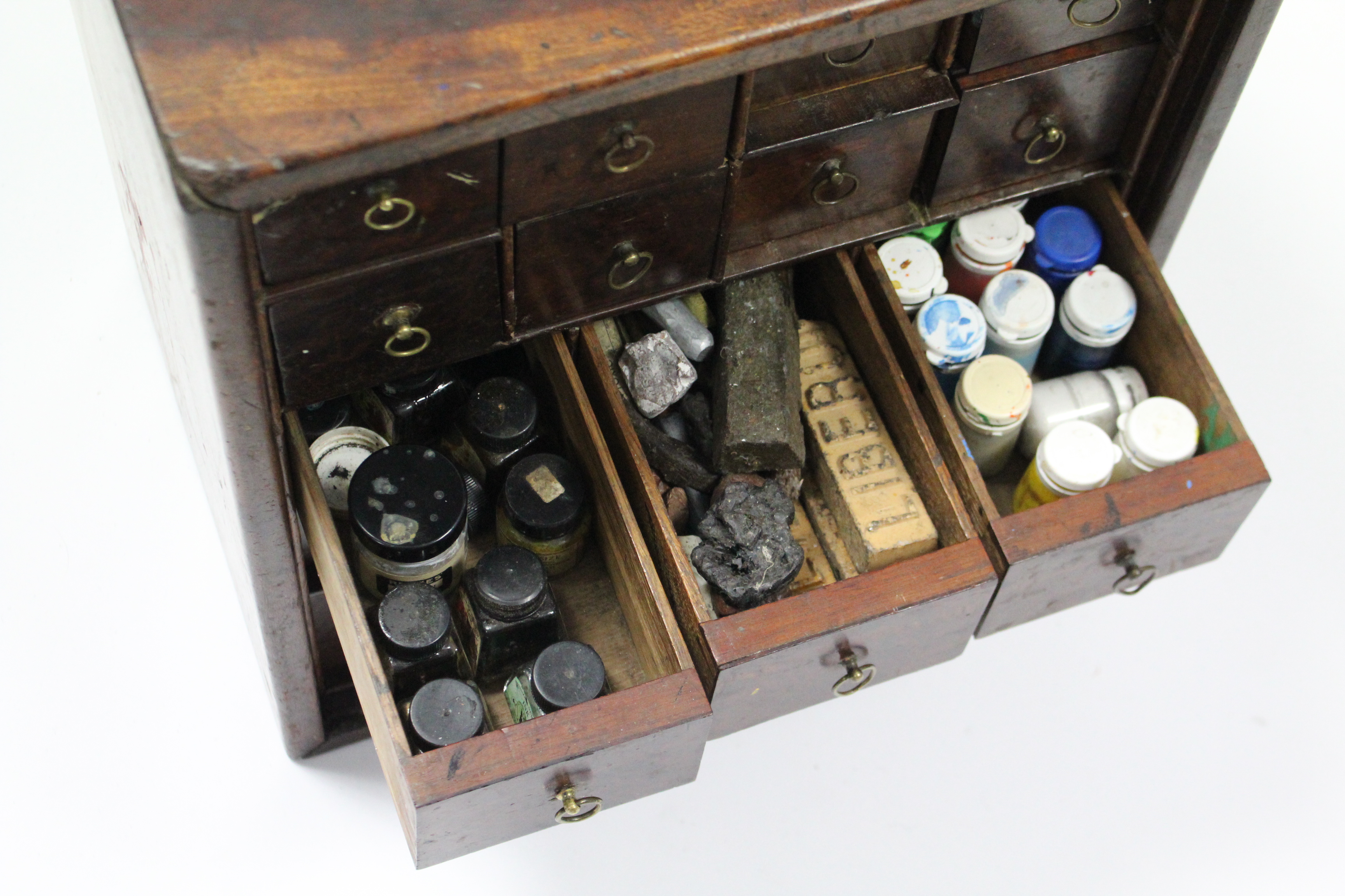 An 18th century mahogany spice cabinet fitted an arrangement of sixteen small drawers with brass - Image 3 of 5