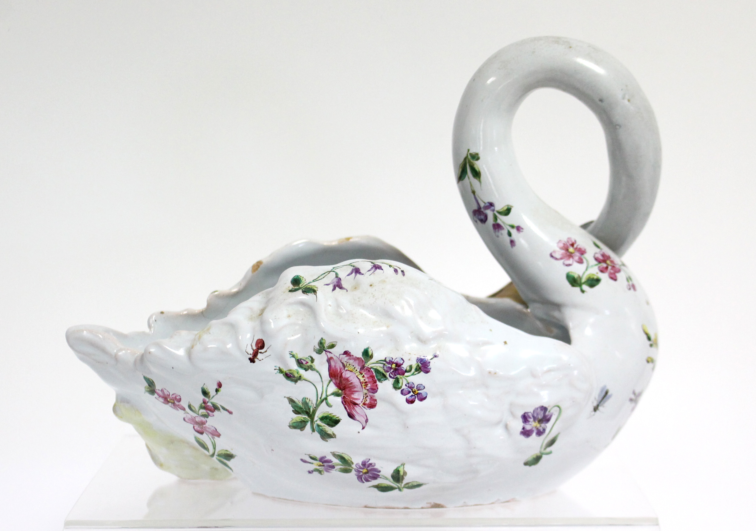 A GALLÉ FAIENCE BOWL IN THE FORM OF A SWAN, its neck looped downwards toward two cygnets at her - Image 3 of 4