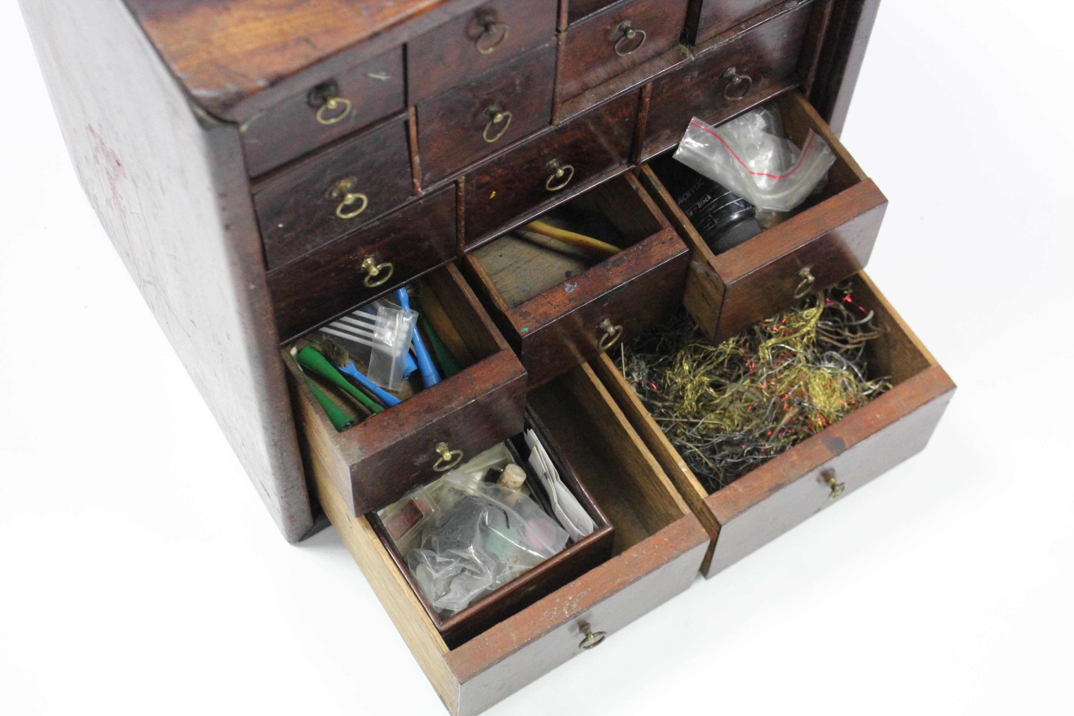 An 18th century mahogany spice cabinet fitted an arrangement of sixteen small drawers with brass - Image 2 of 5