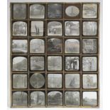 A leaded glass panel incorporating thirty late 19th/early 20th century photographic glass plates