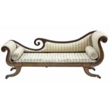 A REGENCY MAHOGANY CHAISE-LONGUE, with scroll arms & back support, fitted loose cushion & bolsters