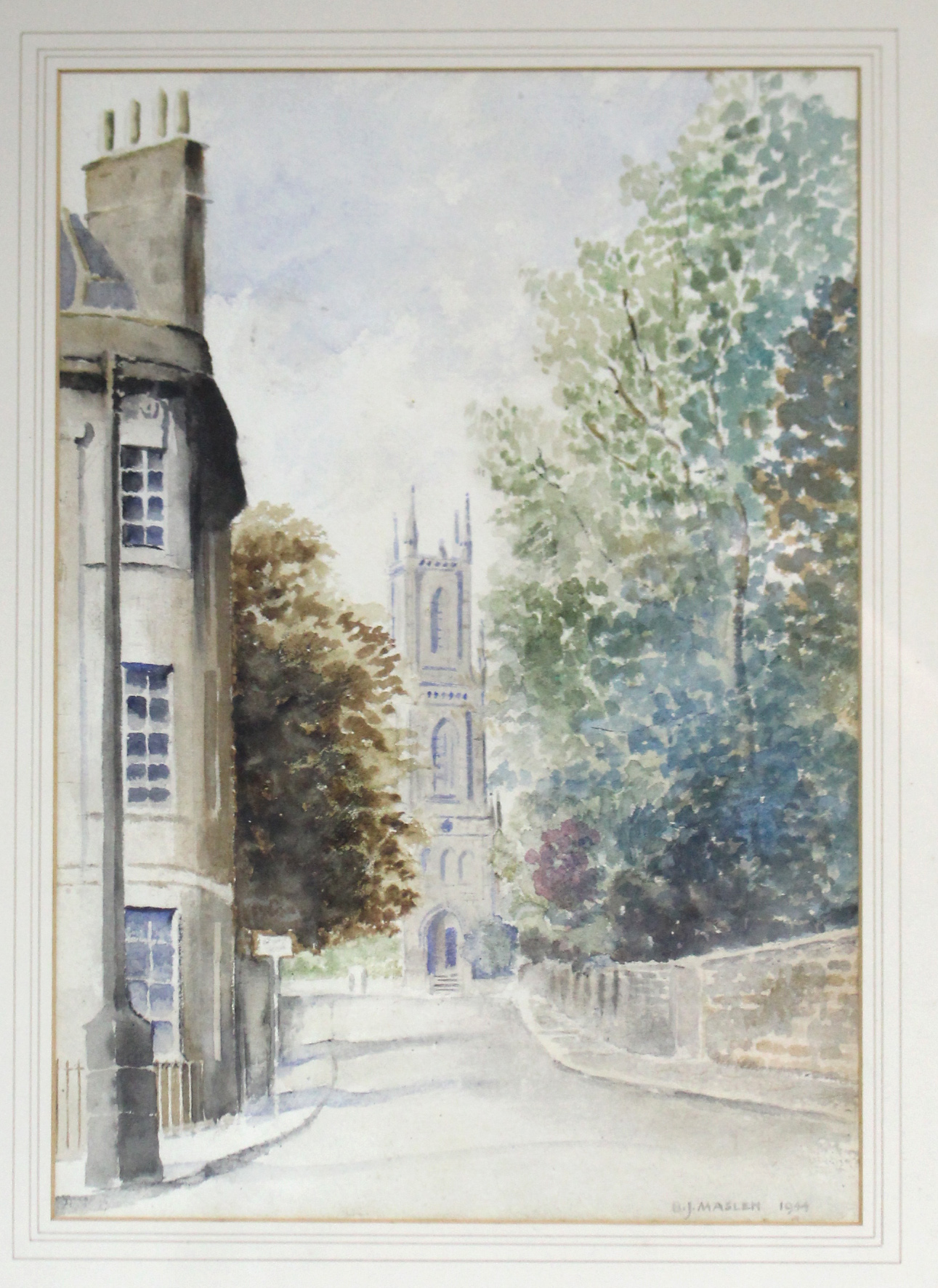 B. J. MASLEN (British, early/mid 20th century). Study of St. Stephen’s church, Lansdown, Bath.