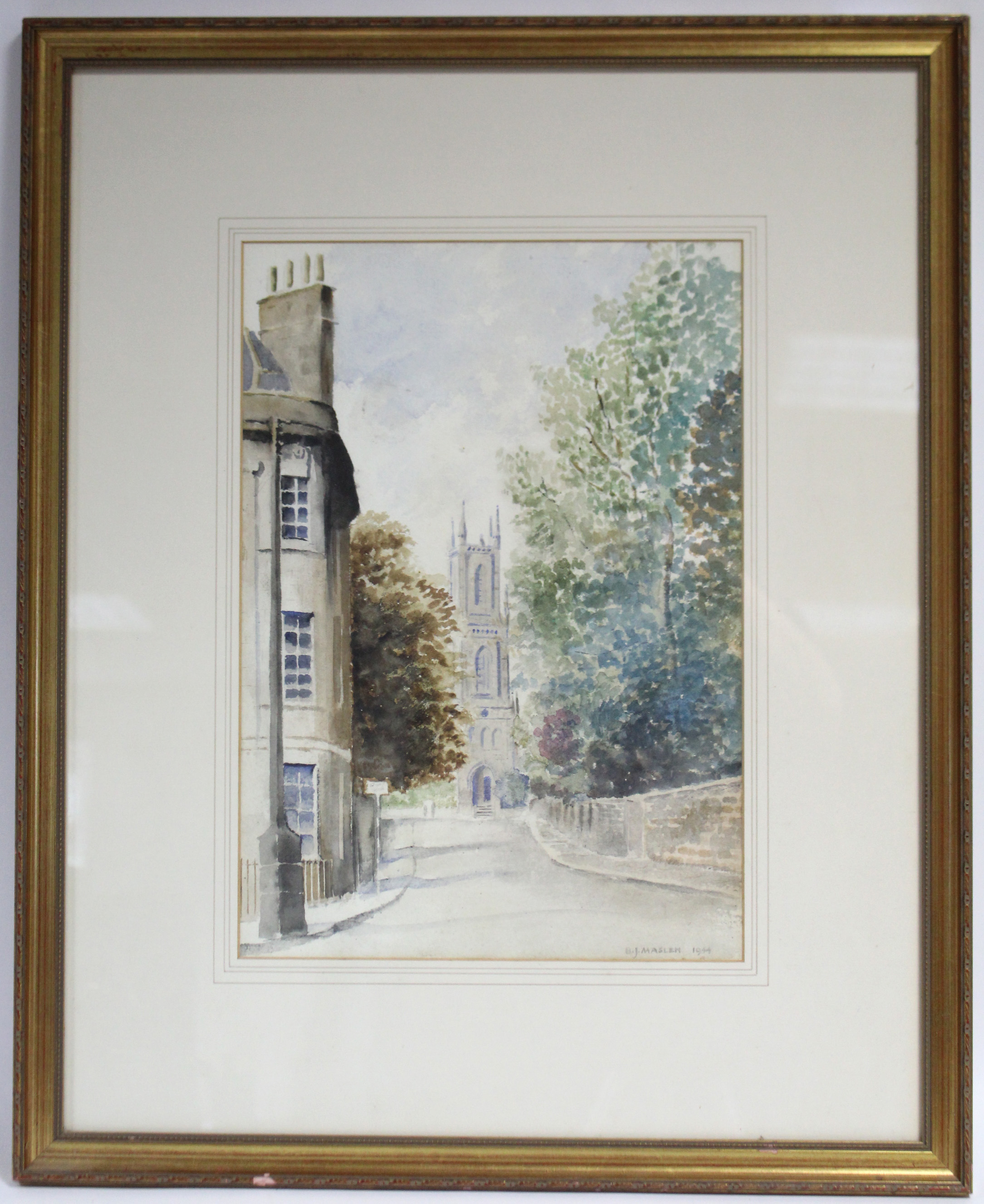 B. J. MASLEN (British, early/mid 20th century). Study of St. Stephen’s church, Lansdown, Bath. - Image 2 of 3