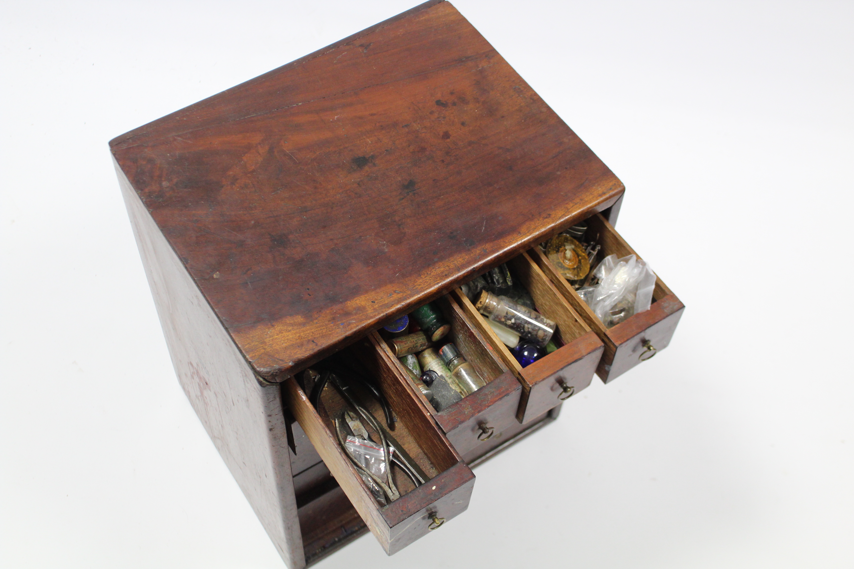 An 18th century mahogany spice cabinet fitted an arrangement of sixteen small drawers with brass - Image 5 of 5